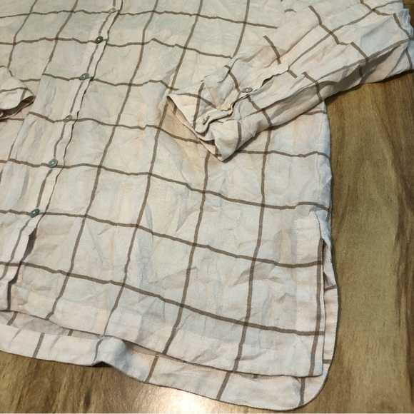 J. Jill Tan Brown Check Button Up Collared Long Sleeve Shirt Womens Size XL - Picture 2 of 8